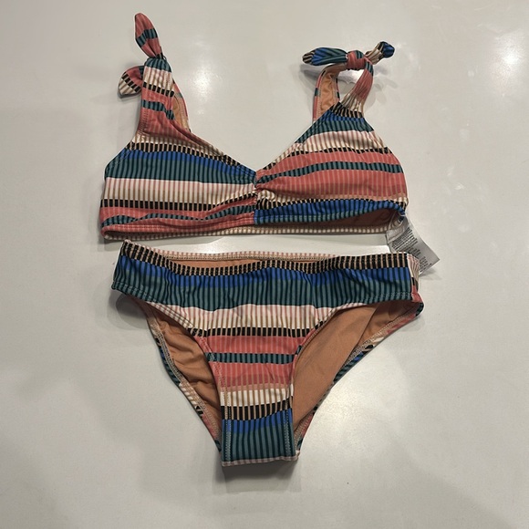 Striped Bikini Set with Knotted Straps - Picture 1 of 7